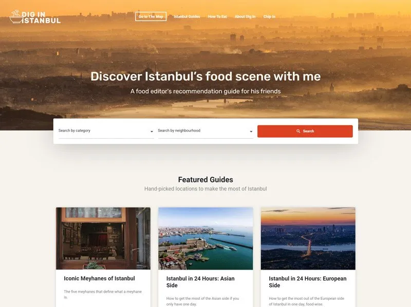 Home page of the Dig In Istanbul website built by Radar WFP