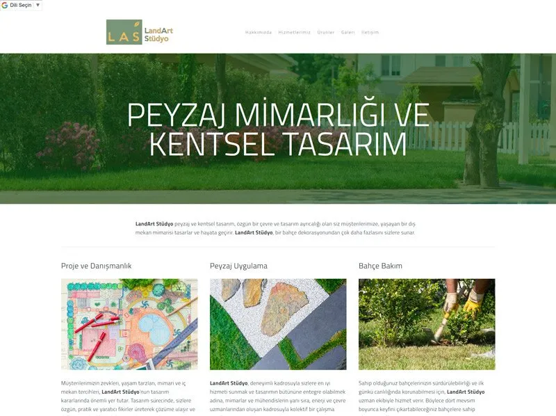 Home page of the LandArt Stüdyo landscape architecture website built by Radar WFP